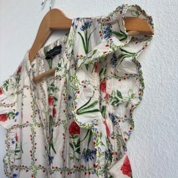 femme de lune Cream Tiered Floral Bohemian Midi Dress Ruffled Sleeve Tie Waist - Picture 6 of 9